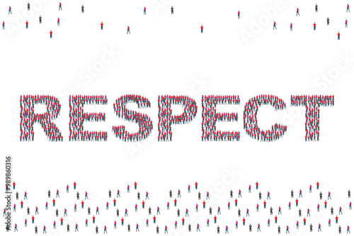 Group of people with respect text isolated on white background.