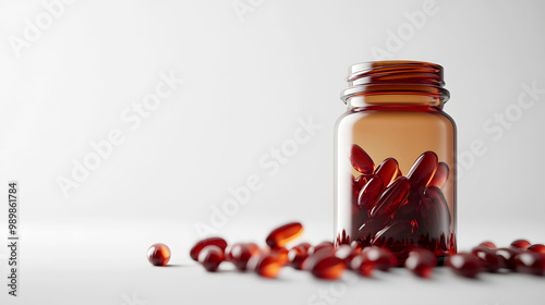 Close-up of Capsule Bottle with Red Supplements photo