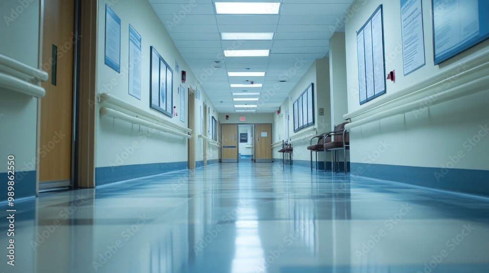 custom made wallpaper toronto digitalA clean and well-lit hospital corridor with benches and doors.