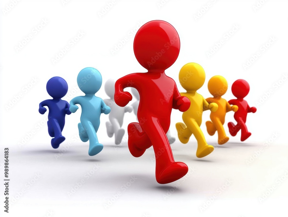 3d white humans running with a red human
3d white humans running with a red human