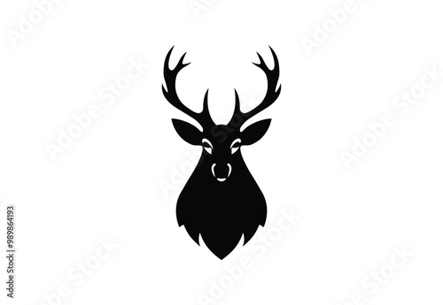 Deer silhouette logo.Deer silhouette icon.Deer silhouette.Black Deer Logo on White Background photo