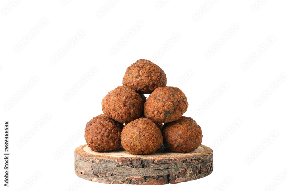 PNG falafel on wooden board isolated on white background. PNG falafel on wooden board isolated on white background.