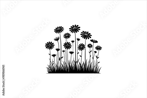 Vector Silhouettes of Wild Flowers. Wildflower Silhouette vector Clipart.