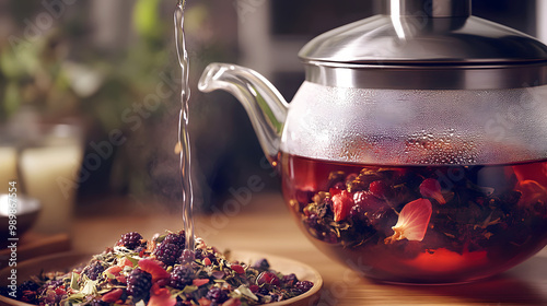 Rich Hibiscus Tea Being Brewed with Fresh Ingredients photo