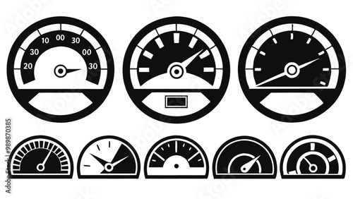 Speedometer icons collection. speedometer, measuring, meter, pressure, speed, optimization, dashboard, performance, efficiency, management.