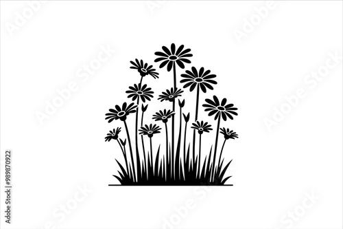 Vector Silhouettes of Wild Flowers. Wildflower Silhouette vector Clipart.