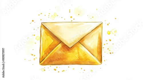 A beautifully illustrated golden envelope with a soft watercolor effect, perfect for invitations or announcements.