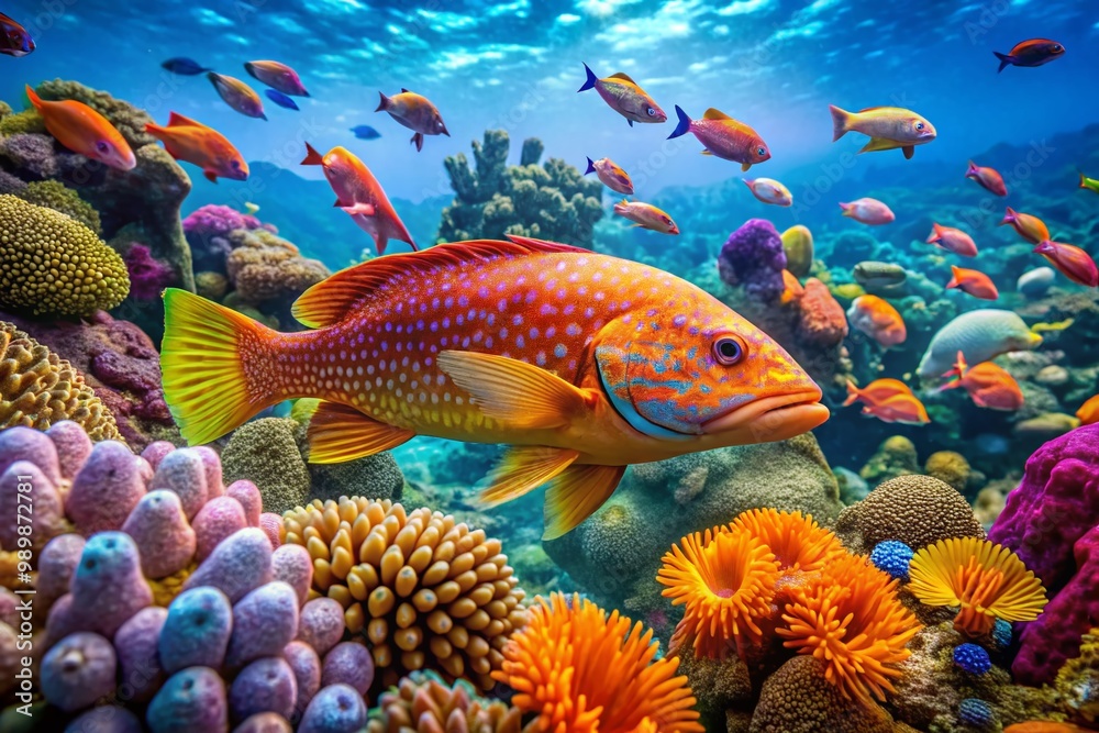 Fototapeta premium Colorful Kroker Fish Swimming Gracefully in Clear Tropical Waters of a Vibrant Coral Reef Ecosystem