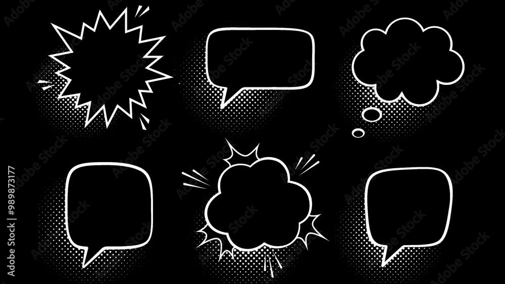 Retro empty comic speech bubbles set with black halftone shadows ...