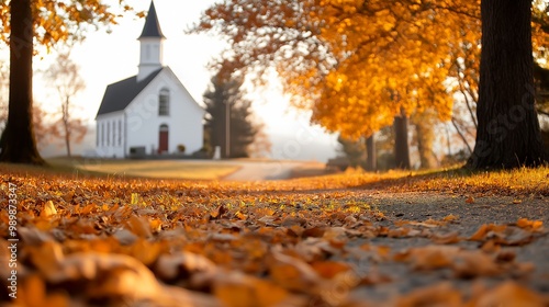 Wallpaper Mural leaves ground front church fall barn background golden hour scene voice religion summer forgiveness black roof Torontodigital.ca