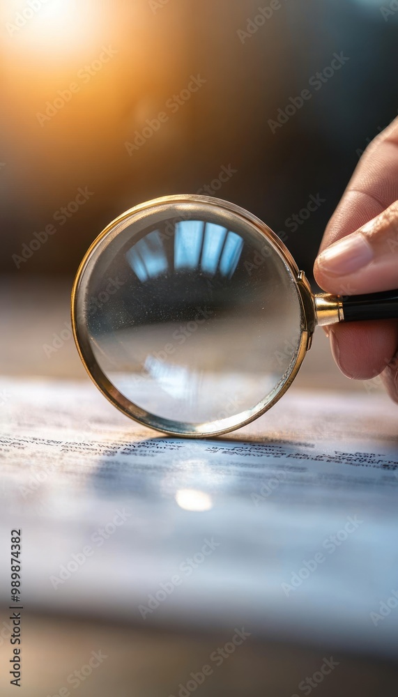 An entrepreneur holding a magnifying glass, scrutinizing a list of eligibility criteria for business loans