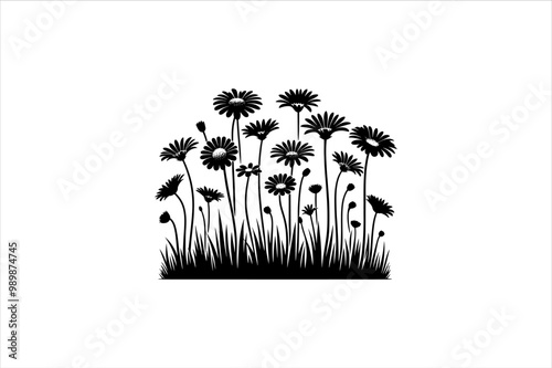 Vector Silhouettes of Wild Flowers. Wildflower Silhouette vector Clipart.