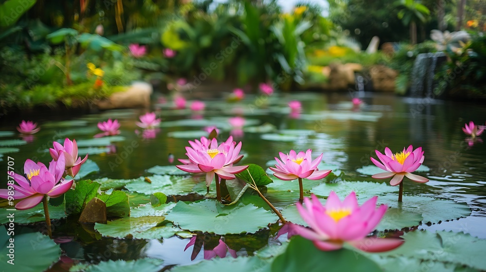 Pink Water Lilies in a Tranquil Pond Pink Water Lilies in a Tranquil Pond