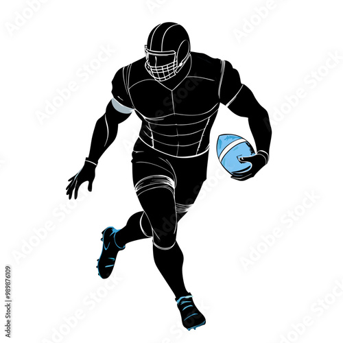 Silhouette of a football player rugby american vector image, isolated on white bckground
