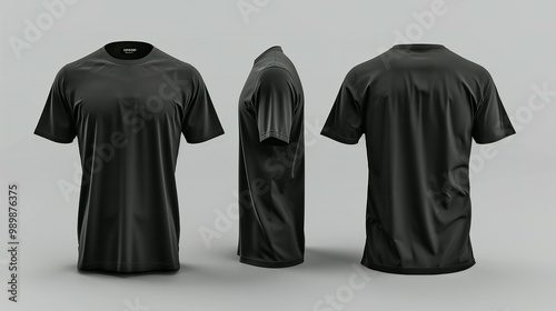 Front and Back Views of a Blank Black T-Shirt Mockup: 3D Rendering Template for Football Clothing