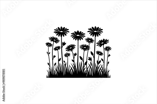 Vector Silhouettes of Wild Flowers. Wildflower Silhouette vector Clipart.