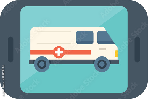 Smartphone is displaying an ambulance icon, representing the use of technology for accessing and requesting emergency medical services