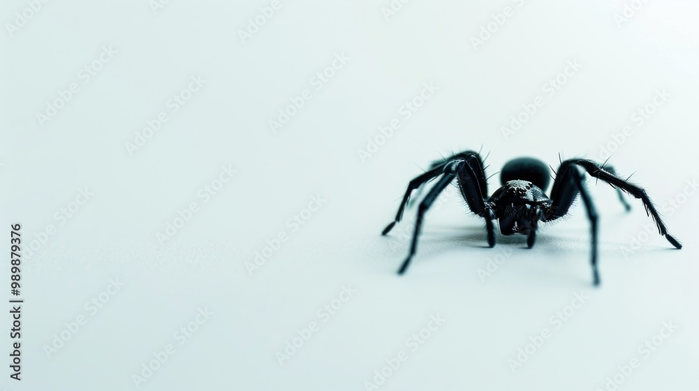 Close-up image of a black spider with a detailed body and long legs, isolated on a pure white background. Halloween, spooky, haunted concept. Close-up image of a black spider with a detailed body and long legs, isolated on a pure white background. Halloween, spooky, haunted concept.