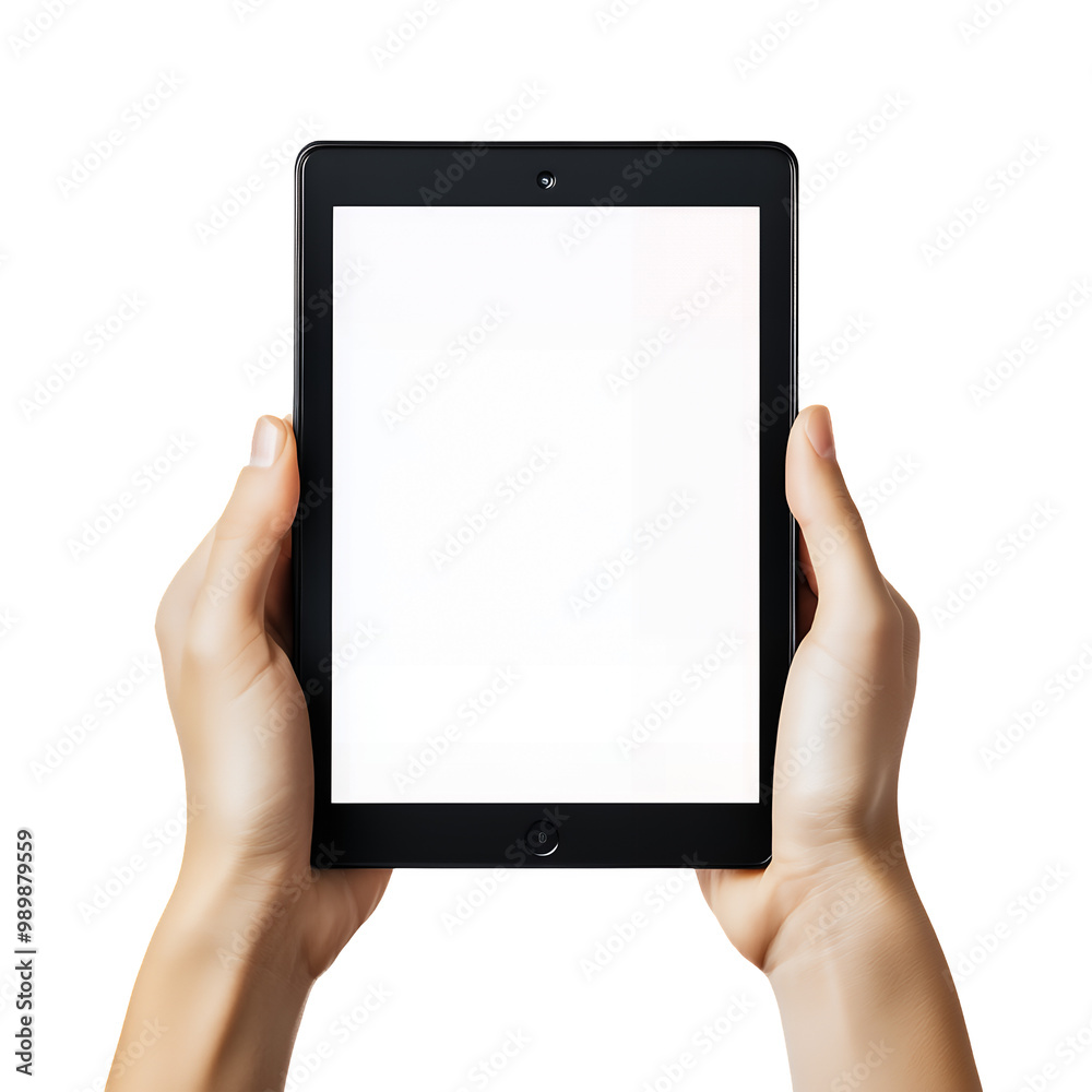 Hands Holding Black Tablet with Blank Screen Isolated on Transparent Background Hands Holding Black Tablet with Blank Screen Isolated on Transparent Background