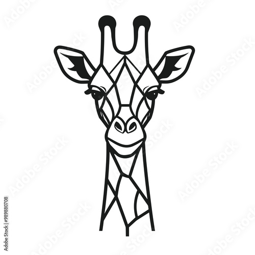 This design features a minimalist black line art depiction of a giraffe, highlighting its distinct facial features and geometric patterns for use in graphics or icons