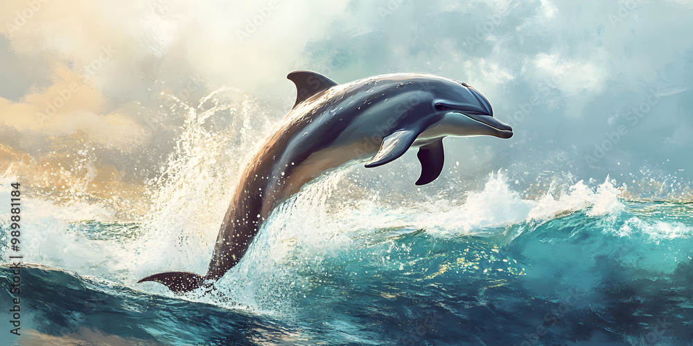 Naklejka premium Dolphin leaping gracefully above water