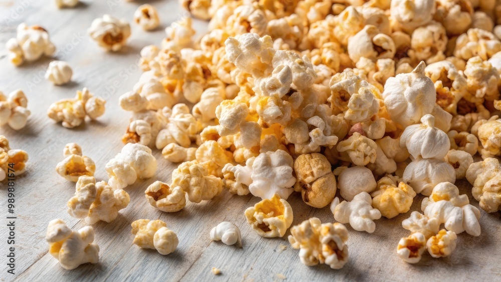 Close up of popcorn overflowing on a blue background Close up of popcorn overflowing on a blue background