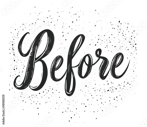 This vector icon showcases the word 'Before' in a stylish script, enhanced by decorative splashes, perfect for expressing concepts of time and anticipation