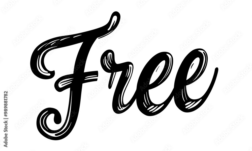 This vector icon showcases the word Free in an elegant, flowing script, ideal for use in various design projects and branding applications This vector icon showcases the word Free in an elegant, flowing script, ideal for use in various design projects and branding applications