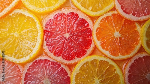 Vibrant slices of citrus fruits showcasing a colorful arrangement of oranges, lemons, and grapefruits for a refreshing visual.