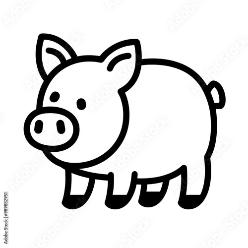 This vector icon showcases a cute pig portrayed in a simple line drawing style, perfect for use in educational materials, food-related graphics, or playful designs