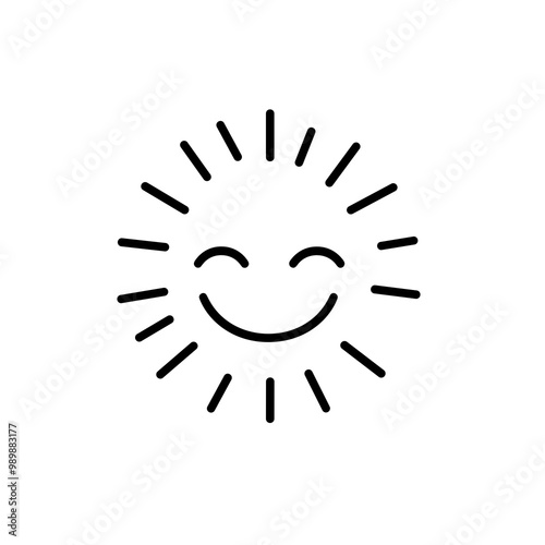 This design features a simple line art representation of a smiling sun, radiating happiness with its cheerful expression and sun rays, perfect for various applications