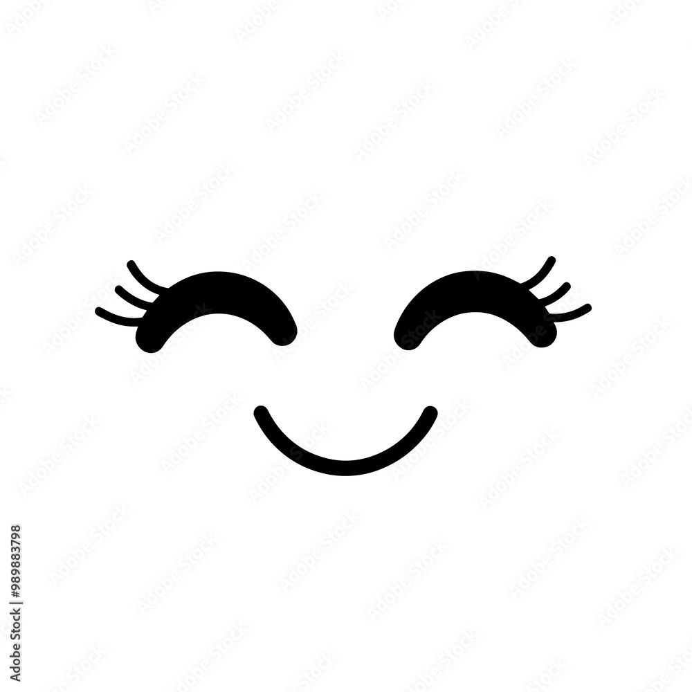 This vector icon features a minimalist design of smiling eyes with eyelashes, conveying a sense of happiness and positivity ideal for graphic applications