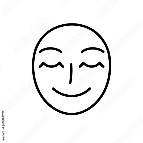 This design features a minimalist black line icon of a smiling face with closed eyes, conveying a sense of calm and happiness, perfect for illustrative purposes