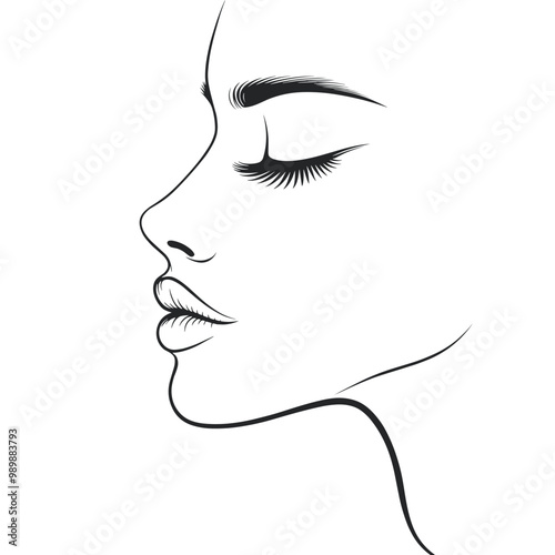 A detailed line drawing captures the graceful profile of a woman, emphasizing facial features with simplicity. This elegant design can enhance diverse artistic projects