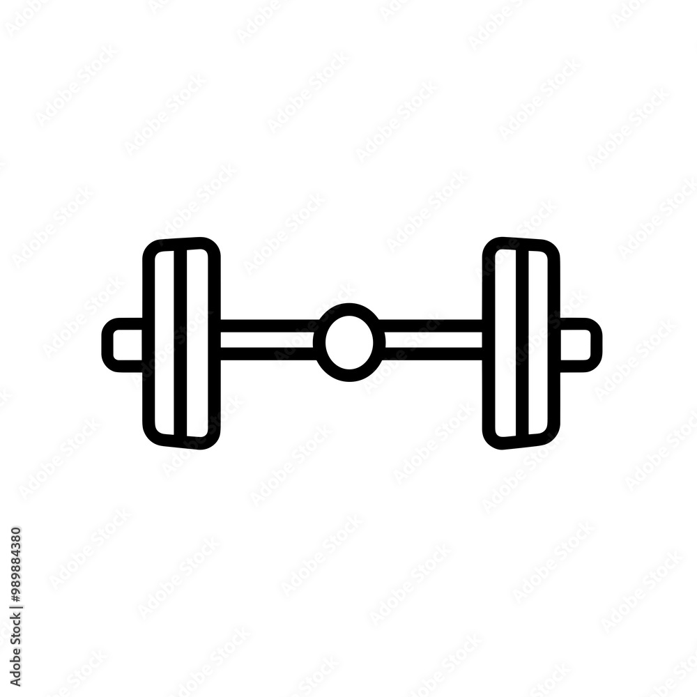 This minimalistic black line icon represents a barbell used for weightlifting, emphasizing fitness and strength training activities This minimalistic black line icon represents a barbell used for weightlifting, emphasizing fitness and strength training activities