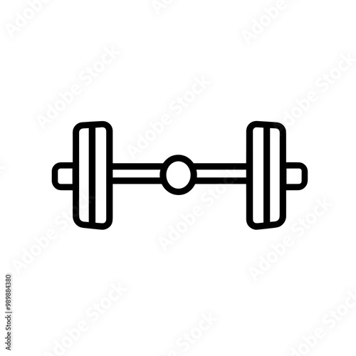 This minimalistic black line icon represents a barbell used for weightlifting, emphasizing fitness and strength training activities