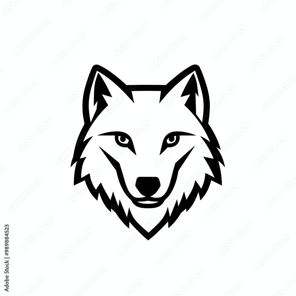 This icon features a sleek, black and white outline of a wolf's head, showcasing detailed line work ideal for branding and design applications This icon features a sleek, black and white outline of a wolf's head, showcasing detailed line work ideal for branding and design applications