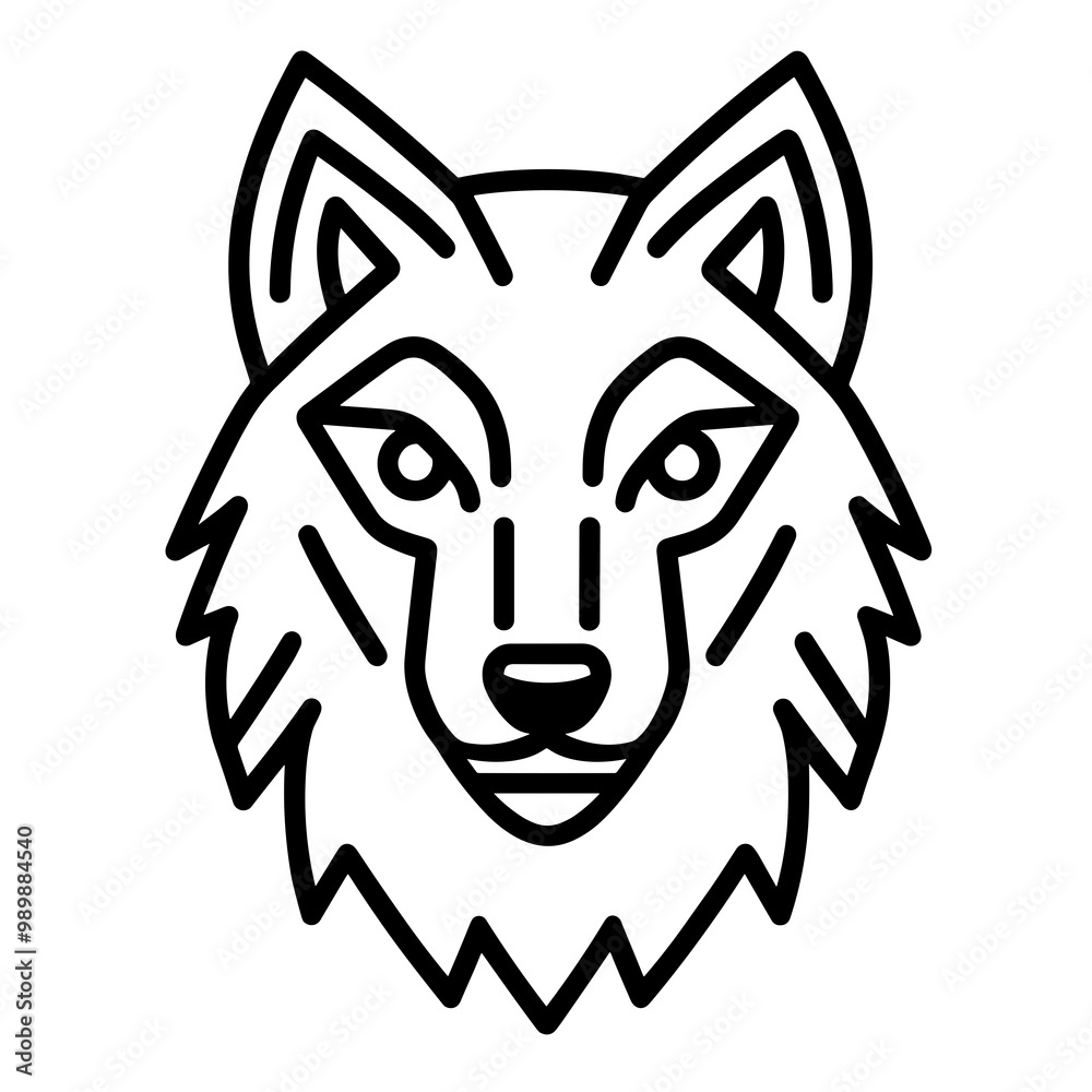 Obraz premium This black line icon features a stylized representation of a wolf's head, emphasizing clean lines and minimal detail, ideal for various graphic design projects