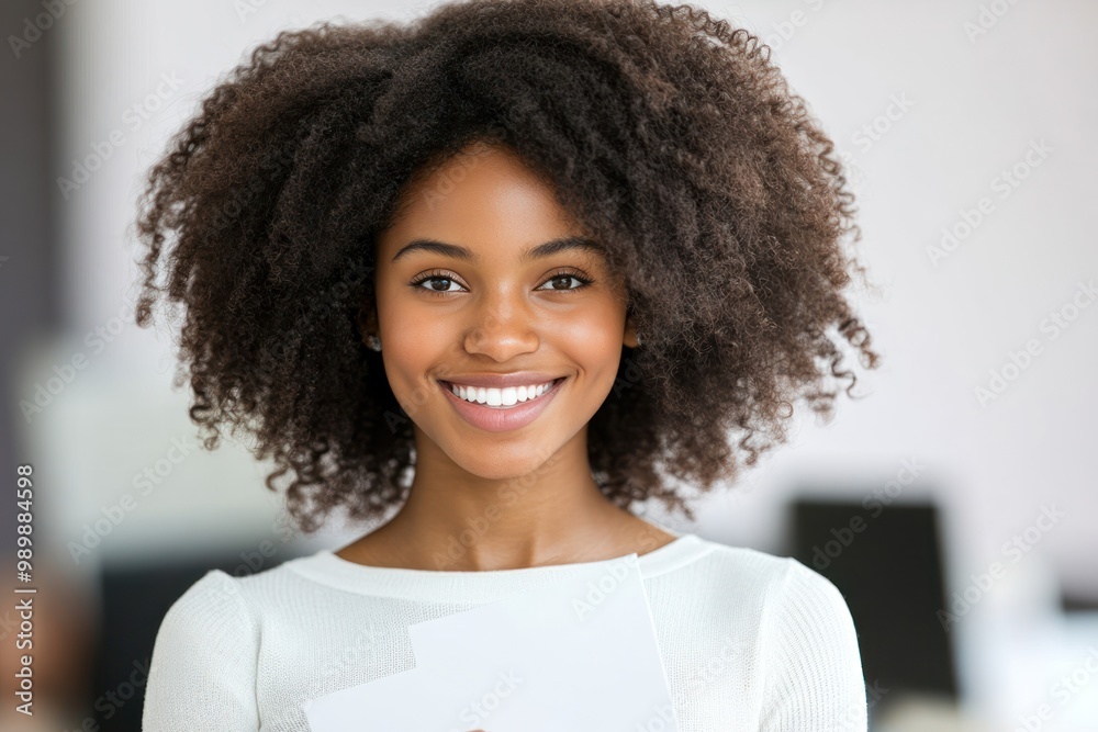 A successful grant recipient holding a grant approval letter with a smile
