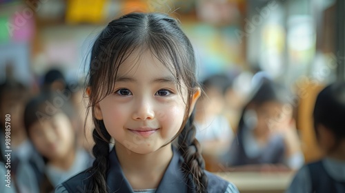 Wallpaper Mural portrait of little korean school girl in uniform in school class. Torontodigital.ca