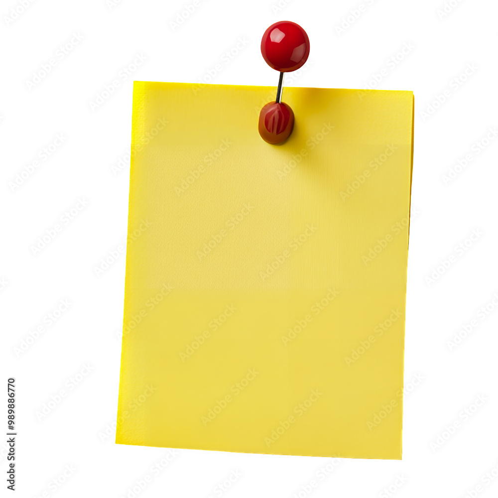 Yellow Sticky Note with Push Pin Isolated on Transparent Background Yellow Sticky Note with Push Pin Isolated on Transparent Background