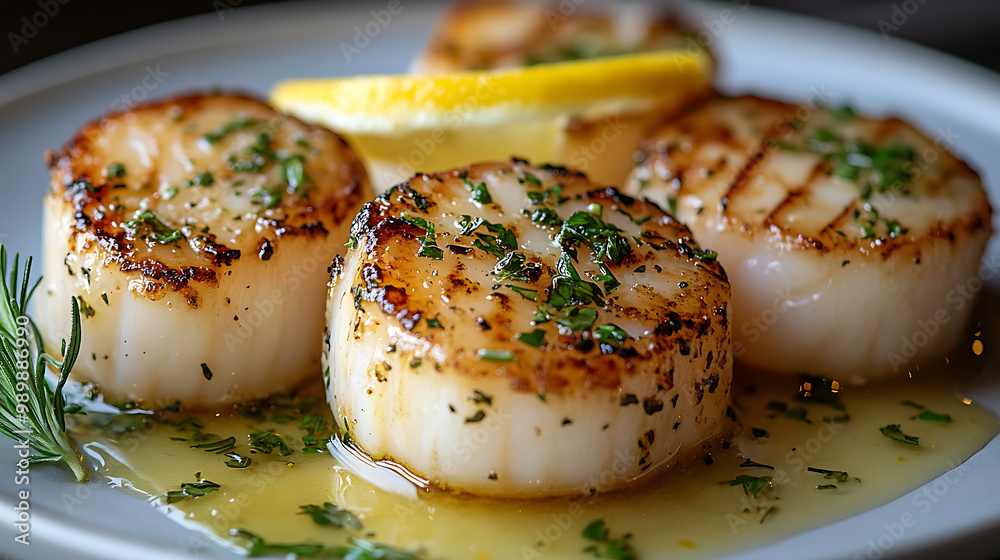 Grilled scallops served with a lemon butter sauce and fresh herbs
Grilled scallops served with a lemon butter sauce and fresh herbs