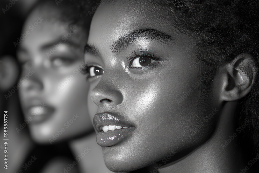 Close-up Portrait of Two Beautiful Women with Black Hair Close-up Portrait of Two Beautiful Women with Black Hair