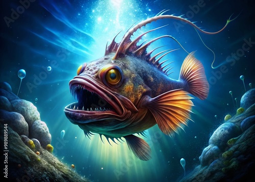 Discover the Fascinating Size and Features of the Mysterious Angler Fish in Deep Ocean Waters photo