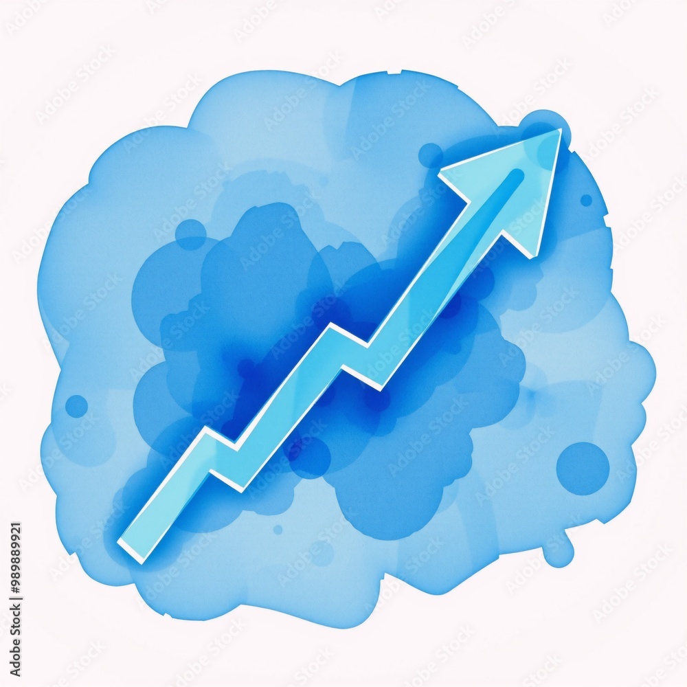 A blue cloud with a blue arrow going up. A blue cloud with a blue arrow going up.