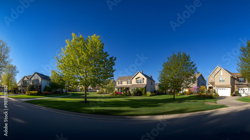 illustration of modern village in panorama view