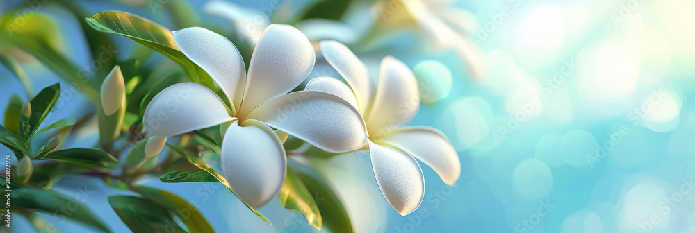 Fotografie White frangipani flowers, generative AI