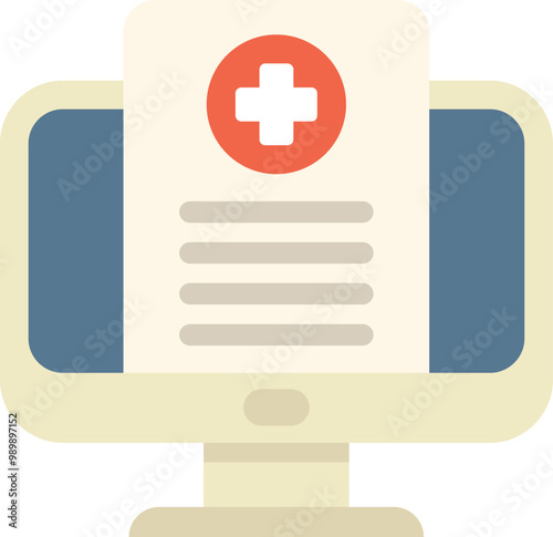 Online medical record with a cross symbol displayed on a computer screen, representing digital healthcare and access to patient data