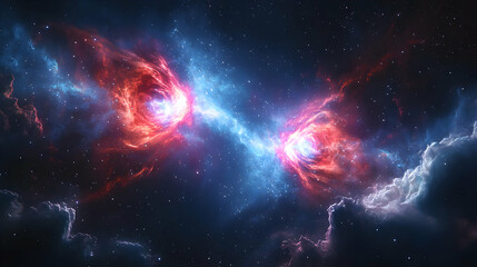 Tableau sur verre  Cosmic Dance: Two Nebulae Swirl and Collide Across the Vast Expanse of Space  © Neural9 Project