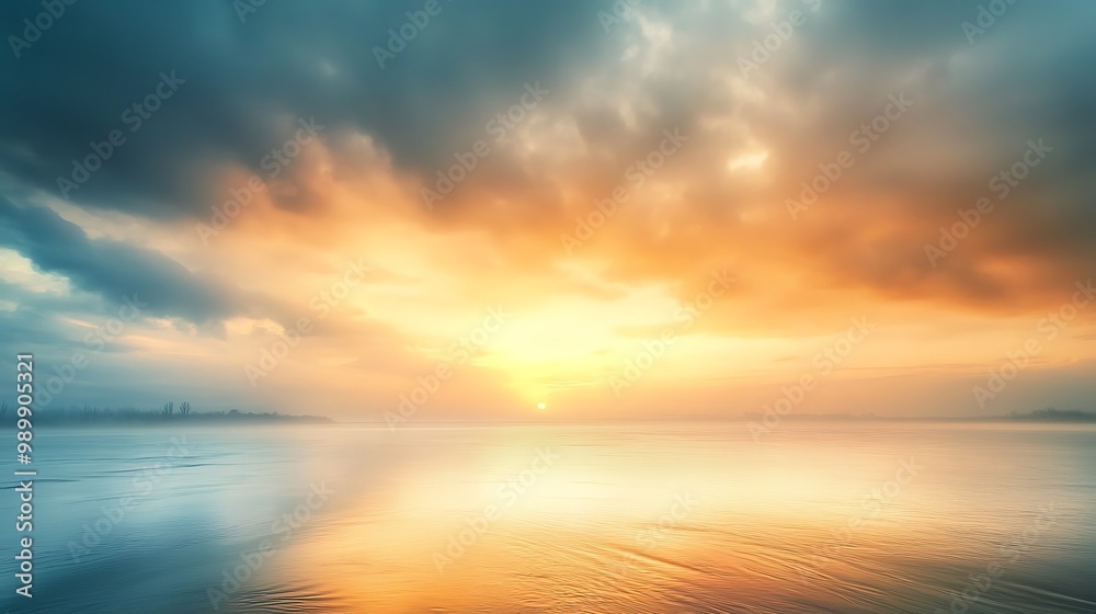 Golden Sunset Over Calm Water Landscape
